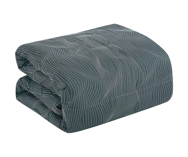 Queen Size 7 Piece Grey Waves Striped Soft Bedding Comforter Set