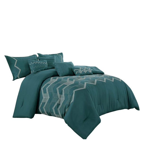 7 Piece Teal Boho Embroidery Soft Bedding Comforter Set
