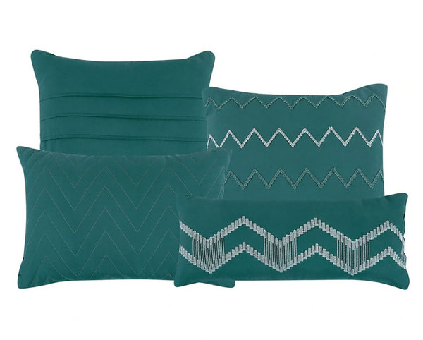 7 Piece Teal Boho Embroidery Soft Bedding Comforter Set