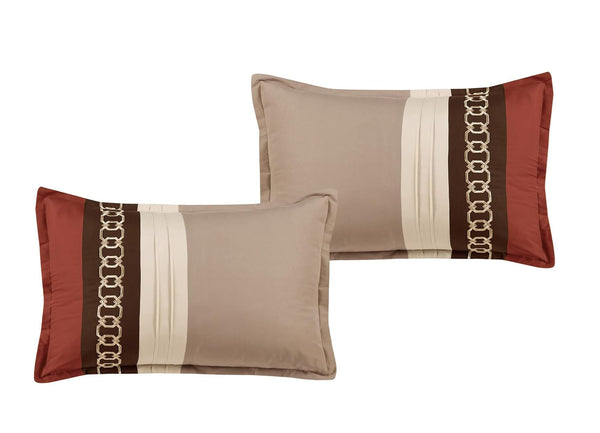 7 Piece Brown Beige Comforter Set Embroidery Soft Bedding