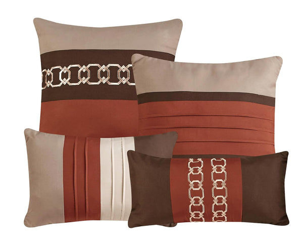 7 Piece Brown Beige Comforter Set Embroidery Soft Bedding