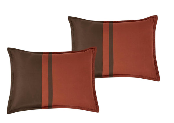 7 Piece Brown Burgundy Geometric Comforter Set Embroidery Soft Bedding