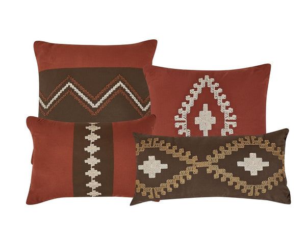 7 Piece Brown Burgundy Geometric Comforter Set Embroidery Soft Bedding
