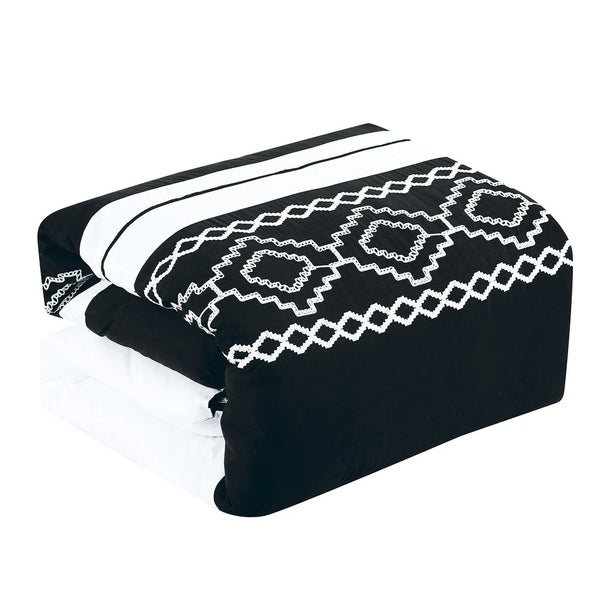 7 Piece Black White Geometric Striped  Comforter Set Embroidery Soft Bedding