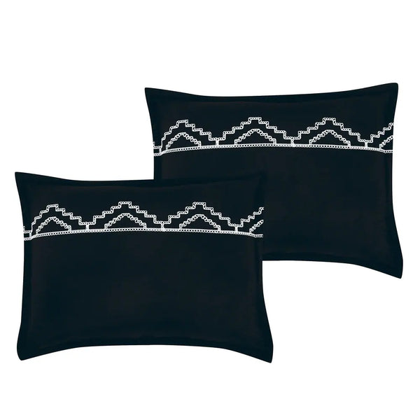7 Piece Black White Geometric Striped  Comforter Set Embroidery Soft Bedding