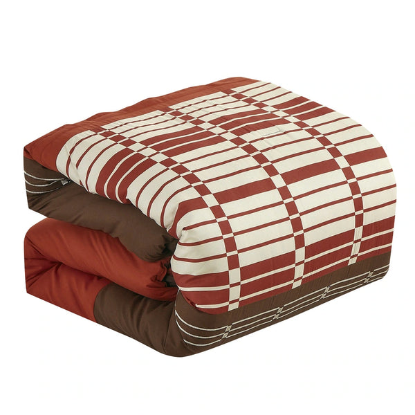 7 Piece Brown Burgundy Ivory Comforter Set Embroidery Soft Bedding