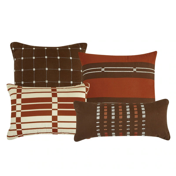 7 Piece Brown Burgundy Ivory Comforter Set Embroidery Soft Bedding