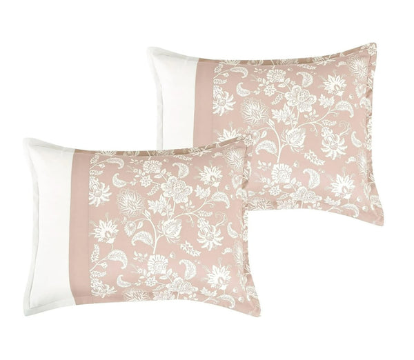 King Size 7 Piece Pink Beige Floral Comforter Set Soft Bedding