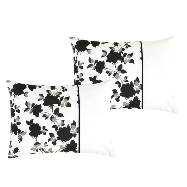 7 Piece White Black Floral Comforter Set Embroidery Soft Bedding