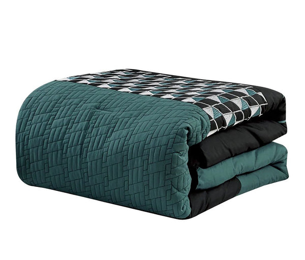 7 Piece Black Green Geometric Soft Bedding Comforter Set