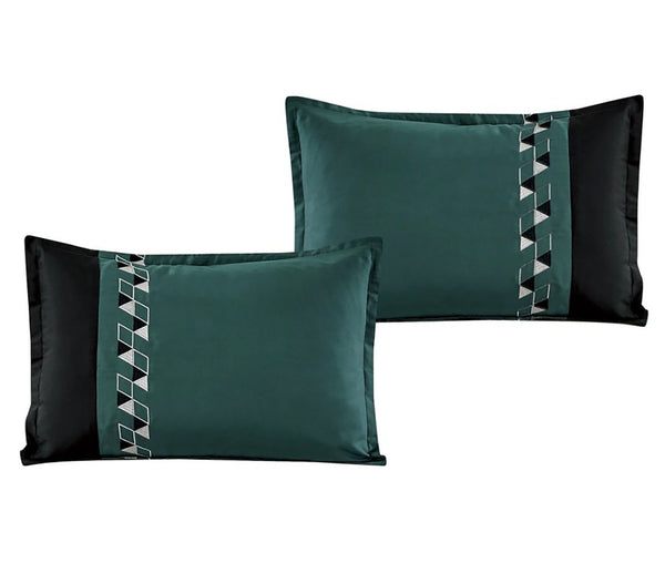 7 Piece Black Green Geometric Soft Bedding Comforter Set