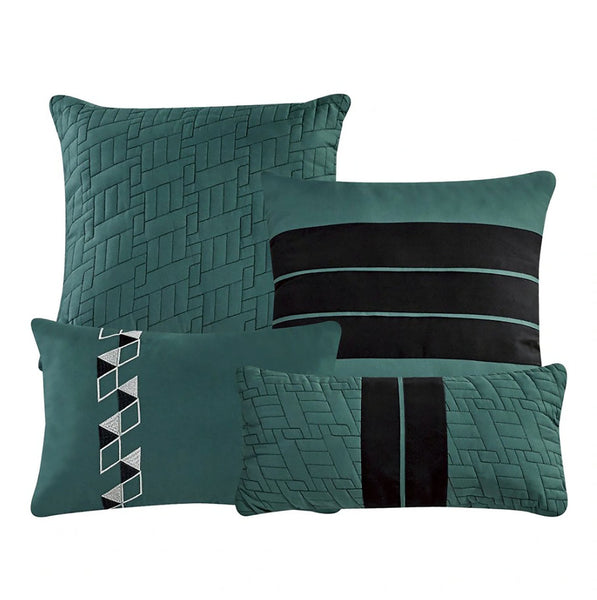 7 Piece Black Green Geometric Soft Bedding Comforter Set