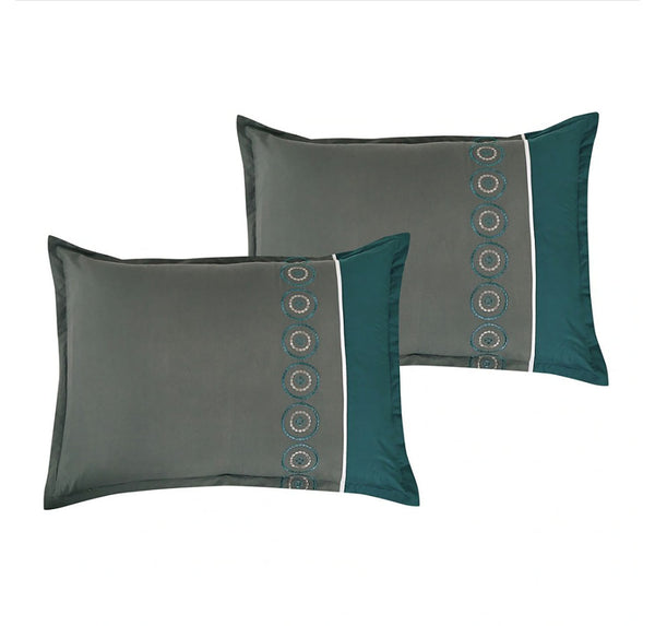 7 Piece Comforter Set Green Grey Embroidery Soft Bedding