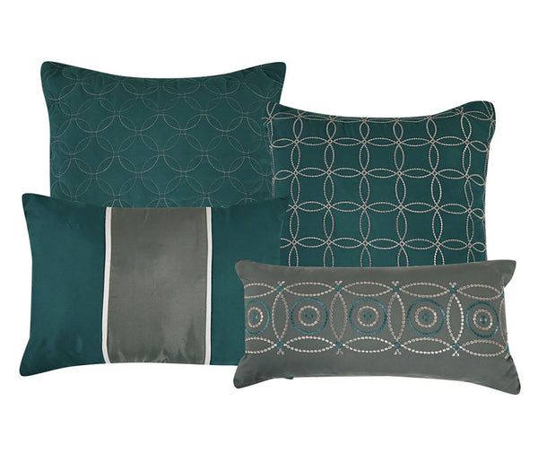 7 Piece Comforter Set Green Grey Embroidery Soft Bedding