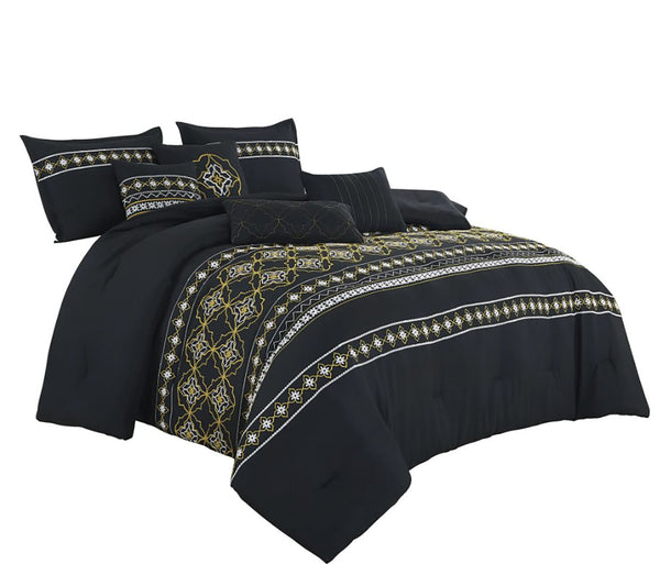 7 Piece Comforter Set Black Yellow Gold Soft Bedding