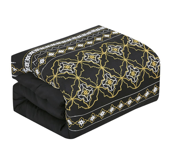 7 Piece Comforter Set Black Yellow Gold Soft Bedding
