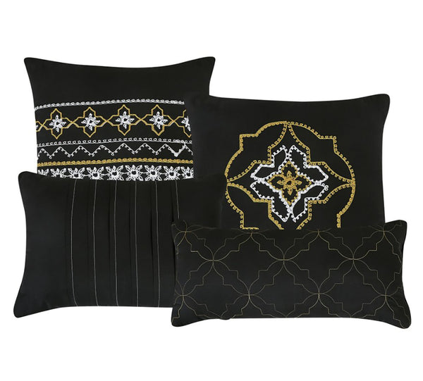 7 Piece Comforter Set Black Yellow Gold Soft Bedding