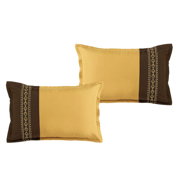 7 Piece Brown Gold Comforter Set Embroidery Soft Bedding