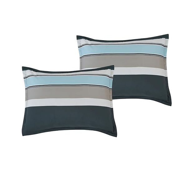 7 Piece Navy Light Blue Striped Comforter Set Embroidery Soft Bedding