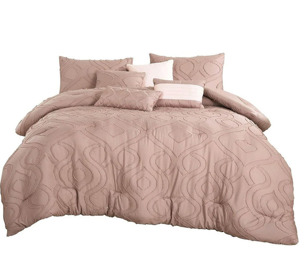 7 Piece Blush Pink Geometric Bedding Comforter Set