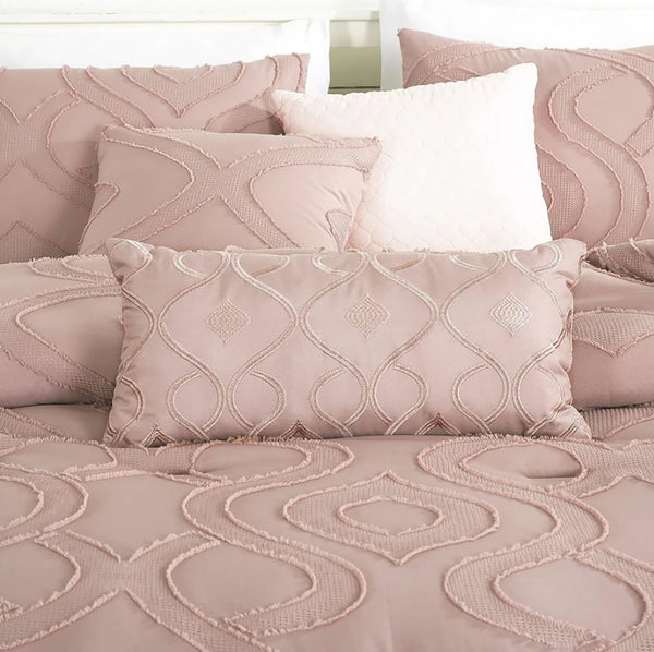 7 Piece Blush Pink Geometric Bedding Comforter Set