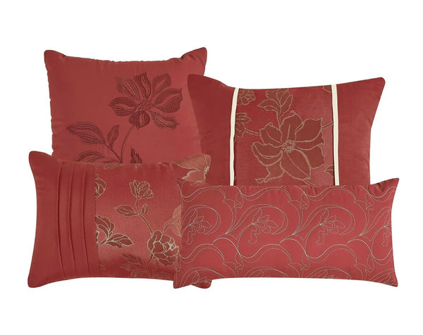 Queen Size 7 Piece Comforter Set Red Solid Floral Soft Bedding