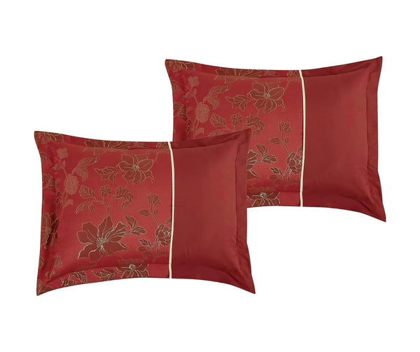 Queen Size 7 Piece Comforter Set Red Solid Floral Soft Bedding