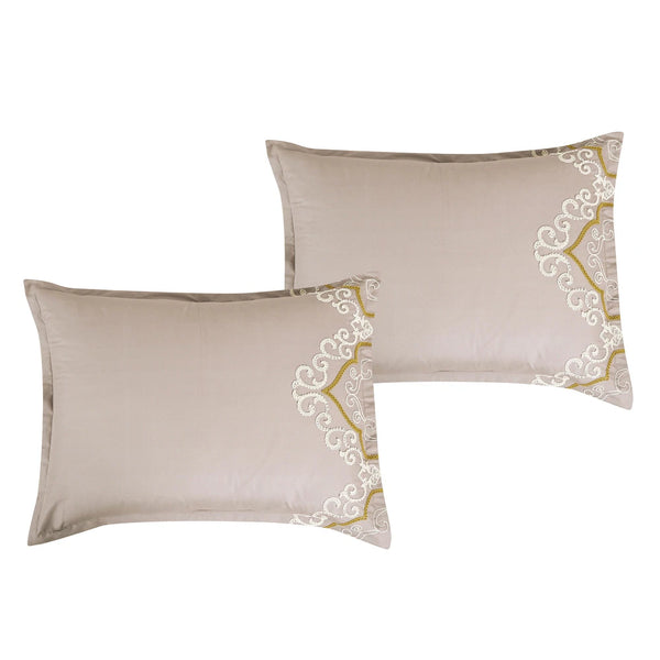 7 Piece Beige Comforter Set Embroidery Soft Bedding