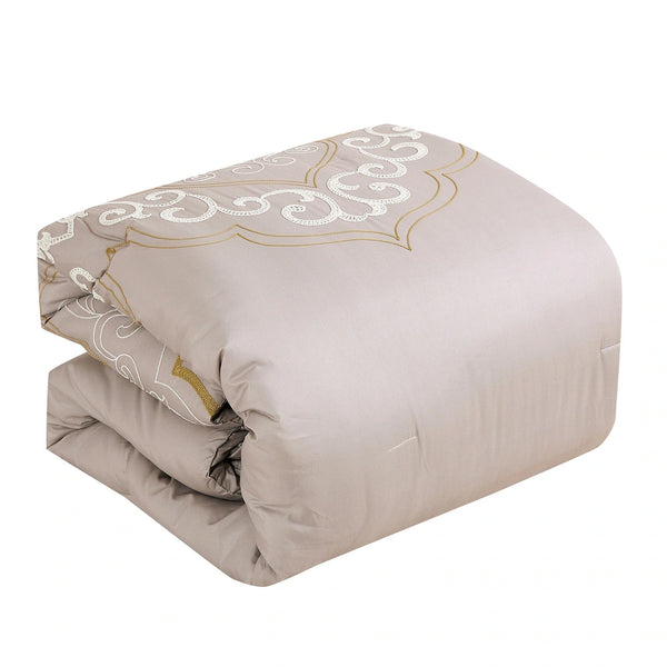 7 Piece Beige Comforter Set Embroidery Soft Bedding