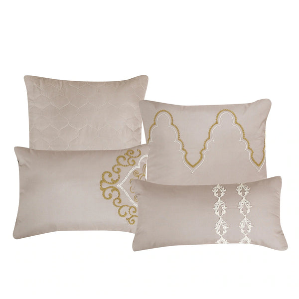 7 Piece Beige Comforter Set Embroidery Soft Bedding