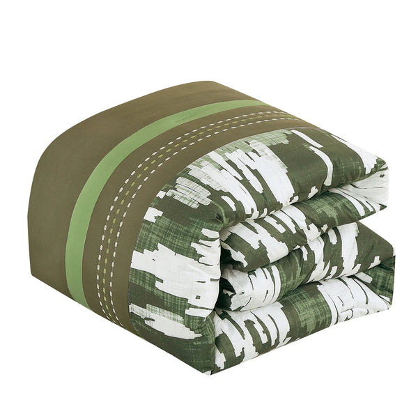9 Piece Bed-in-a-Bag Green & White Camouflage Patteren Soft Bedding Comforter Set
