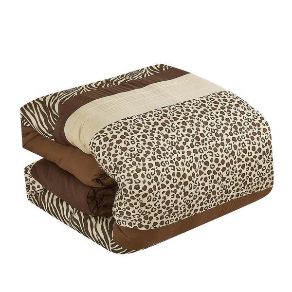 6 Piece Brown Beige Animal Print Comforter Set Embroidery Soft Bedding