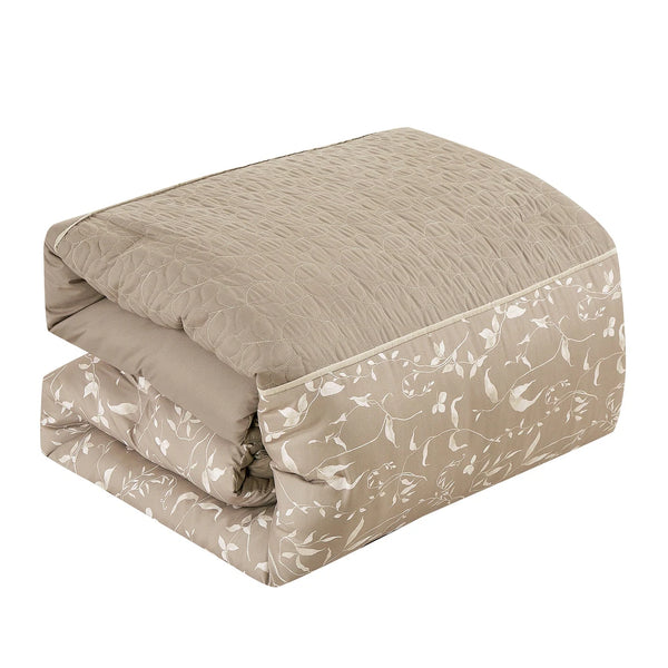 9 Piece Bed-in-a-Bag Beige & Off-White Geometric Soft Bedding Comforter Set
