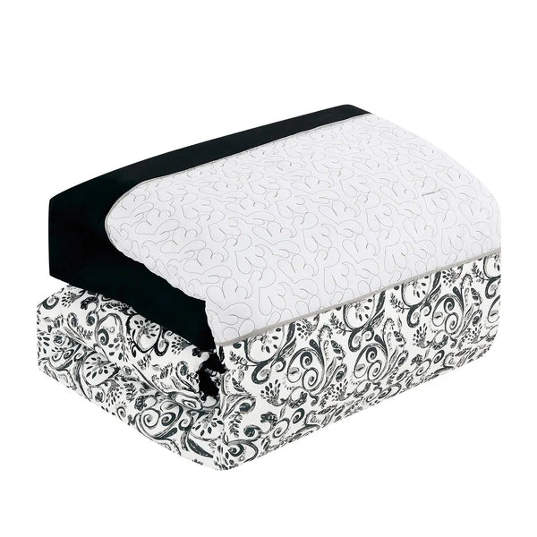 9 Piece Bed-in-a-Bag Black White Floral Soft Bedding Comforter Set