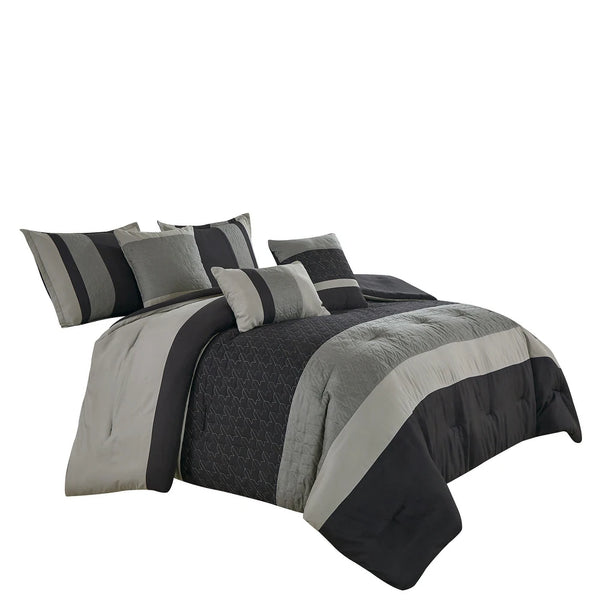 6 Piece Black & Gray Comforter Set Embroidery Soft Bedding