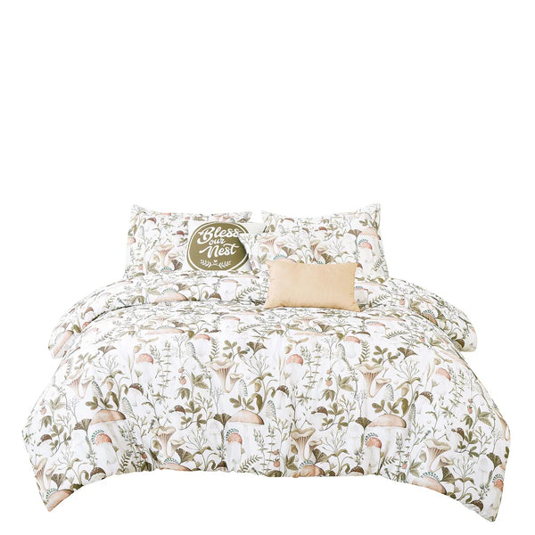 6 Piece Ivory Green Floral Soft Bedding Comforter Set