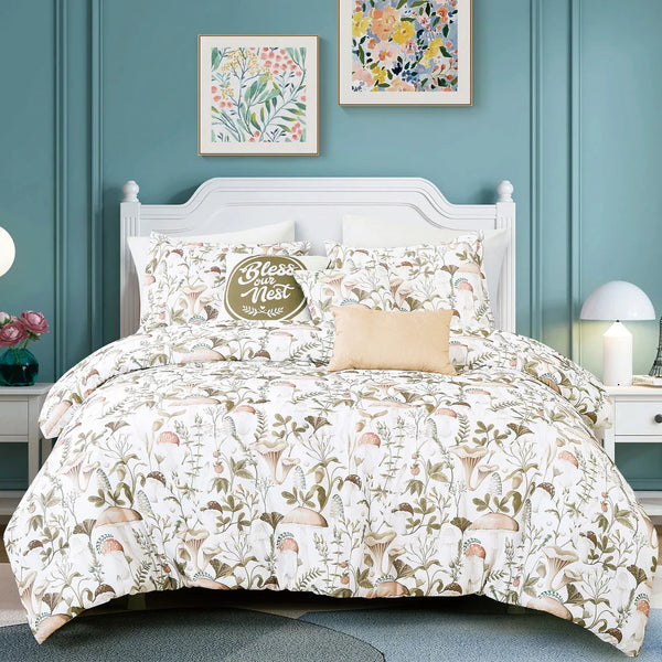 6 Piece Ivory Green Floral Soft Bedding Comforter Set