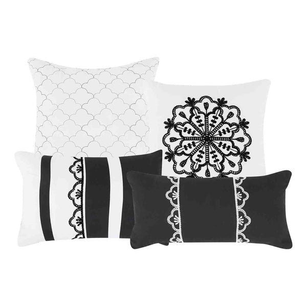 7 Piece Black White Striped Comforter Set Embroidery Soft Bedding