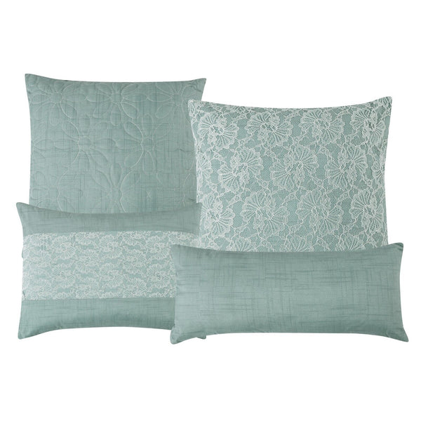 Queen Size 7 Piece Comforter Set Floral Embroidery Light Green Soft Bedding Set