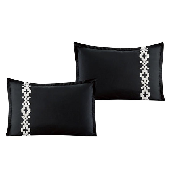 7 Piece Black White Boho Comforter Set Modern Embroidery Soft Bedding