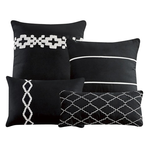 7 Piece Black White Boho Comforter Set Modern Embroidery Soft Bedding