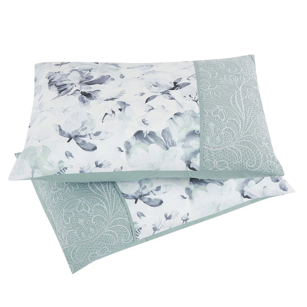 7 Piece Teal Floral Comforter Set Embroidery Soft Bedding