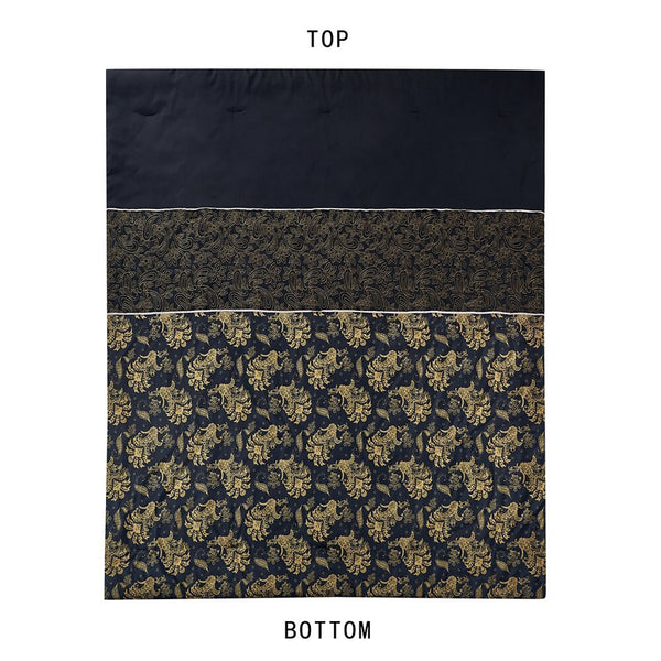 7 Piece Black & Gold Floral Comforter Set Embroidery Soft Bedding