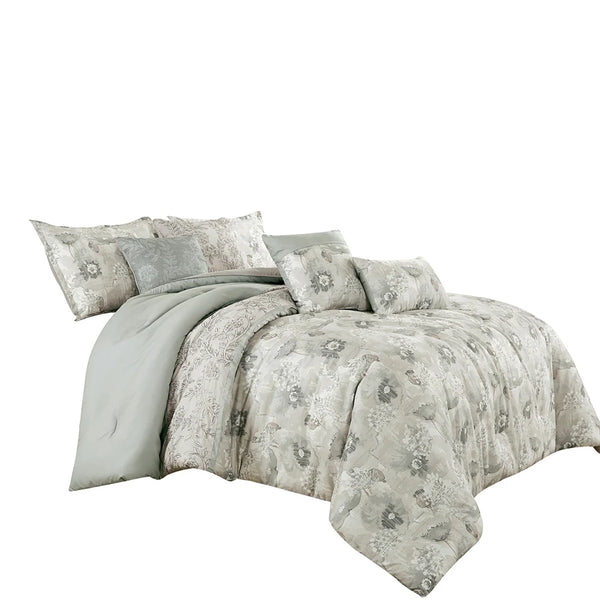 7 Piece Green Floral Comforter Set Embroidery Soft Bedding