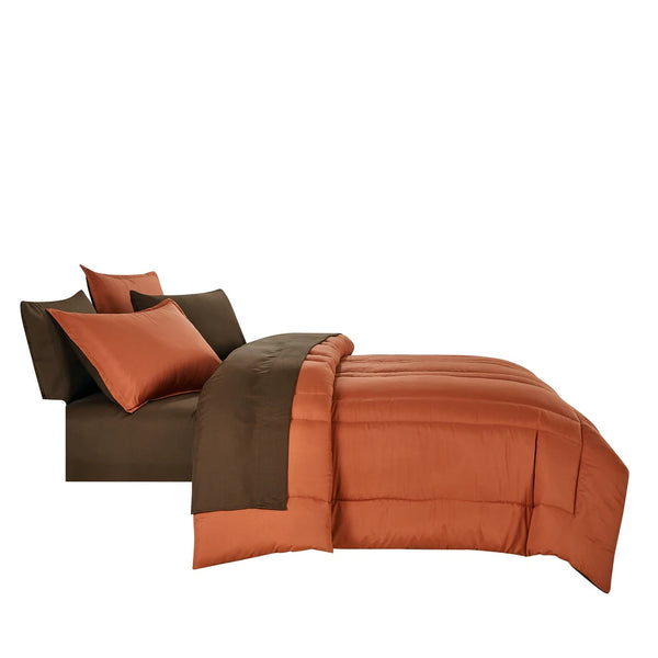 7 Piece Brown & Orange Solid Comforter Set Soft Bedding