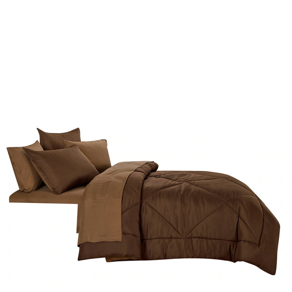 7 Piece Brown Solid Comforter Set Soft Bedding