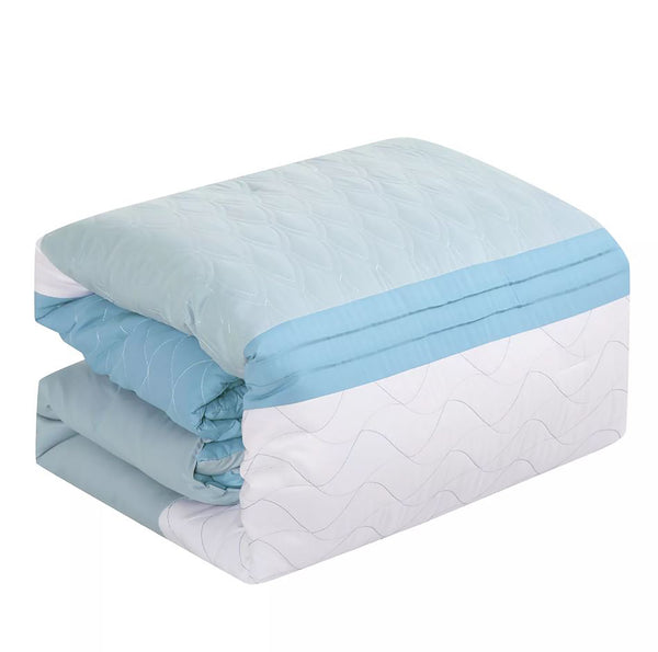 9 Piece Comforter Set Blue White Striped Sea Life Marine Modern Embroidery Soft Bedding