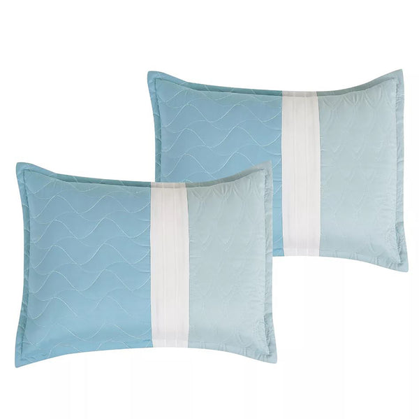 9 Piece Comforter Set Blue White Striped Sea Life Marine Modern Embroidery Soft Bedding