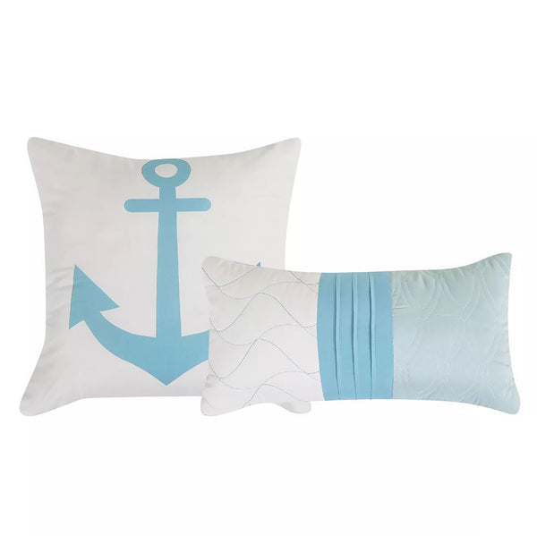9 Piece Comforter Set Blue White Striped Sea Life Marine Modern Embroidery Soft Bedding