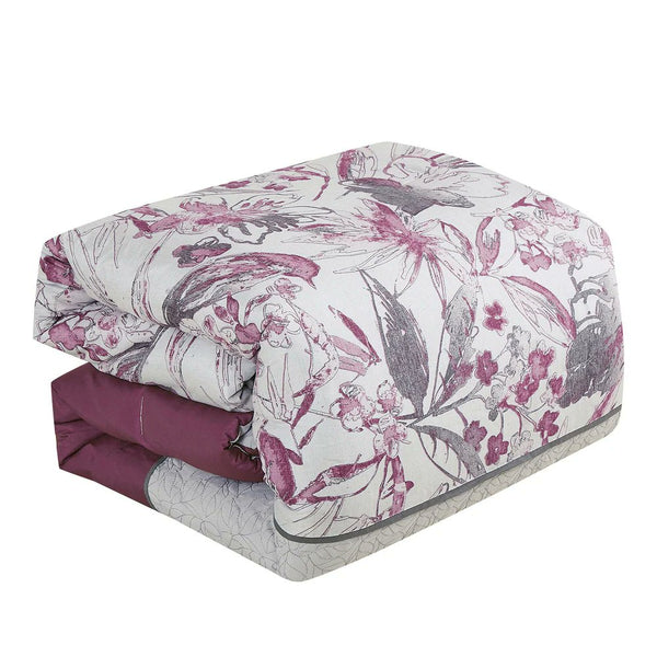 9 Piece Bed-in-a-Bag Purple Grey Floral Soft Bedding Comforter Set